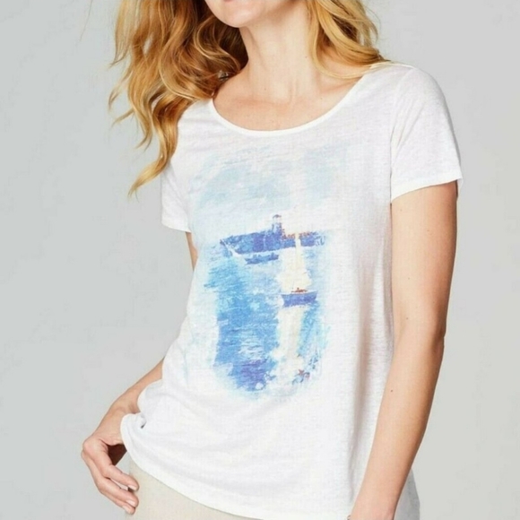 J.Jill Love Linen Artsy Watercolor Short Sleeves Tee Top M‎ - Picture 1 of 7